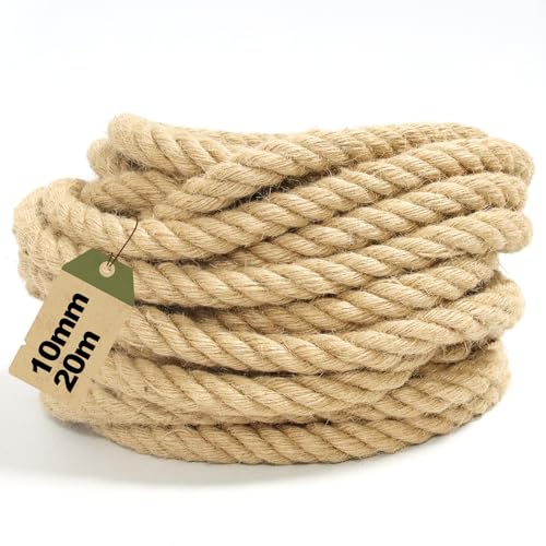 Juteschnur 10mm x 20m – Robustes Juteseil, Dickes Naturfasertau für Bastelkordeln, Katzenspielzeug & Deko| Reißfestes Hanfseil-Alternative, Kordel, Paketschnur, Juteband von MDDK DY