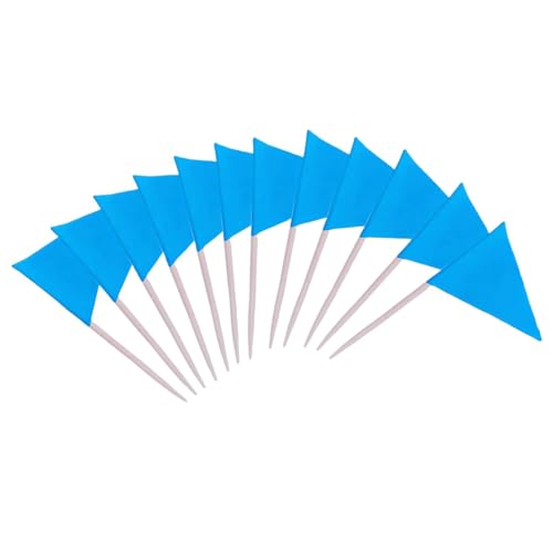100 Stück solide Blanko-Dreieck-Zahnstocher-Flagge, Mini-Zahnstocher-Flagge, Cupcake-Topper, DIY-Dekorationsmarker (blau) von MDEIMAT