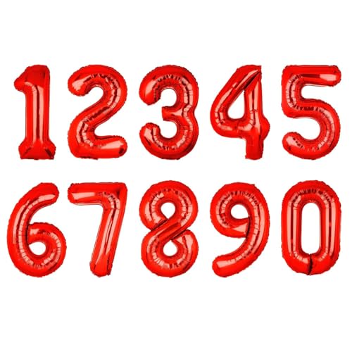 Folienballons mit riesigen Zahlen, 101,6 cm, für Geburtstagspartys, Dekoration für 0–9, mehrere Farben erhältlich (rot) von MDEIMAT