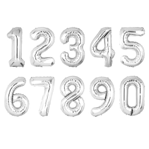 Folienballons mit riesigen Zahlen, 101,6 cm Durchmesser, für Geburtstagsparty-Dekorationen, mehrere Farben erhältlich (Silber) von MDEIMAT