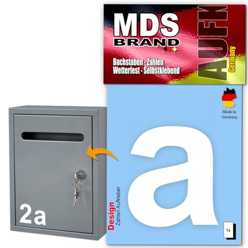 MDS Brand 10cm Buchstaben Aufkleber – Selbstklebende, langlebige Buchstaben für Briefkasten, Mülltonne & mehr | Perfekt für Innen- und Außenanwendungen (Weiss-a) von MDS Brand