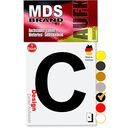 MDS Brand 10cm Design Buchstaben Aufkleber Selbstklebende Klebebuchstaben | Wetterfest Alphabet zum Aufkleben für Briefkasten, Auto, Mülltonne, Vinyl Buchstaben für Außen & Innen (Schwarz, C) von MDS Brand