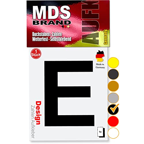 MDS Brand 10cm Design Buchstaben Aufkleber Selbstklebende Klebebuchstaben | Wetterfest Alphabet zum Aufkleben für Briefkasten, Auto, Mülltonne, Vinyl Buchstaben für Außen & Innen (Schwarz, E) von MDS Brand