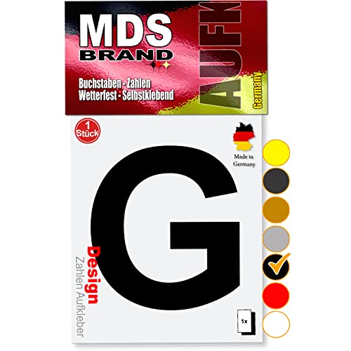 MDS Brand 10cm Design Buchstaben Aufkleber Selbstklebende Klebebuchstaben | Wetterfest Alphabet zum Aufkleben für Briefkasten, Auto, Mülltonne, Vinyl Buchstaben für Außen & Innen (Schwarz, G) von MDS Brand