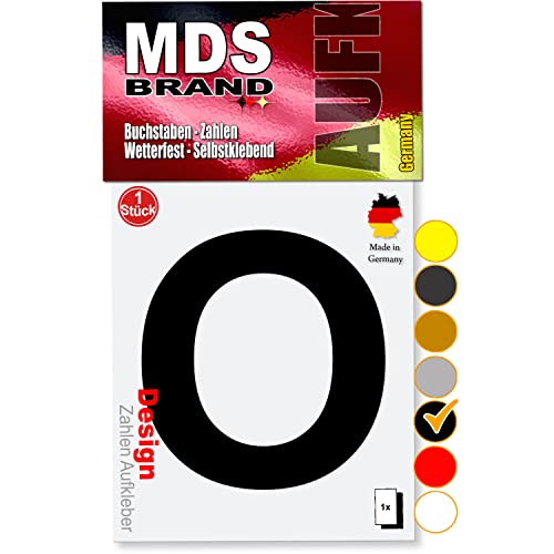 MDS Brand 10cm Design Buchstaben Aufkleber Selbstklebende Klebebuchstaben | Wetterfest Alphabet zum Aufkleben für Briefkasten, Auto, Mülltonne, Vinyl Buchstaben für Außen & Innen (Schwarz, O) von MDS Brand