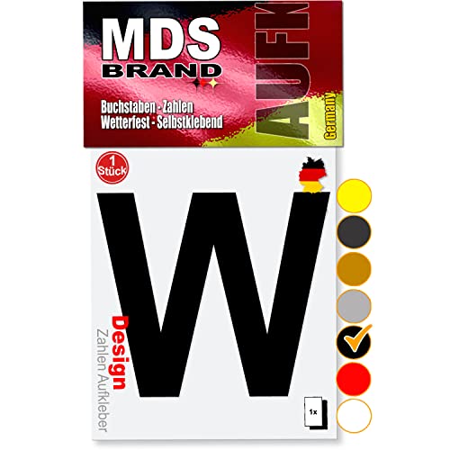 MDS Brand 10cm Design Buchstaben Aufkleber A-Z Selbstklebende Klebebuchstaben | Wetterfest Alphabet zum Aufkleben für Briefkasten, Auto, Mülltonne, Vinyl Buchstaben für Außen & Innen (Schwarz, W) von MDS Brand