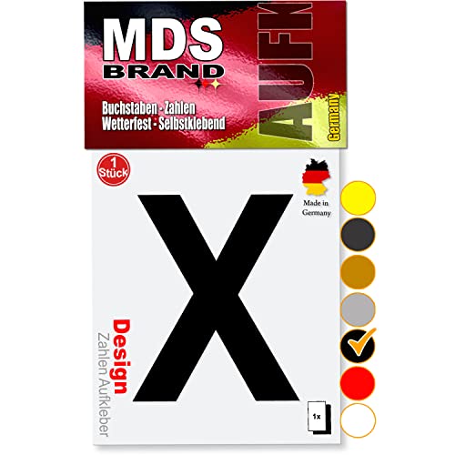 MDS Brand 10cm Design Buchstaben Aufkleber Selbstklebende Klebebuchstaben | Wetterfest Alphabet zum Aufkleben für Briefkasten, Auto, Mülltonne, Vinyl Buchstaben für Außen & Innen (Schwarz, X) von MDS Brand