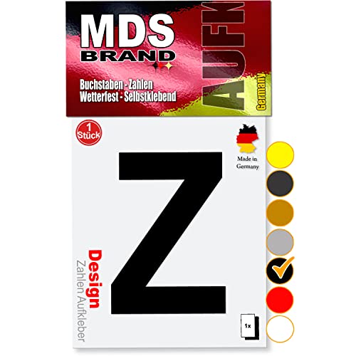 MDS Brand 10cm Design Buchstaben Aufkleber Selbstklebende Klebebuchstaben | Wetterfest Alphabet zum Aufkleben für Briefkasten, Auto, Mülltonne, Vinyl Buchstaben für Außen & Innen (Schwarz, Z) von MDS Brand