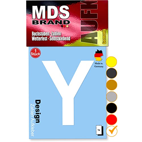 MDS Brand 10cm Design Buchstaben Aufkleber Selbstklebende Klebebuchstaben | Wetterfest Alphabet zum Aufkleben für Briefkasten, Auto, Mülltonne, Vinyl Buchstaben für Außen & Innen (Weiss, Y) von MDS Brand