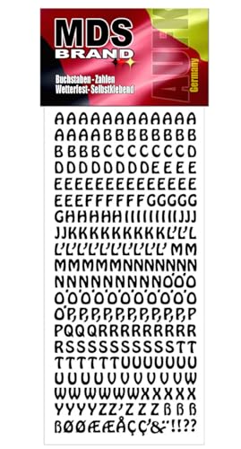 MDS Brand 7mm Buchstaben Aufkleber Weiss A-Z, Schriftgröße ca. 7 mm, selbstklebend, wetterfest, klein, Nummer Ziffer KlebeBuchstaben Sticker Hausnummern aus Folie zum Aufkleben (1, Buchstaben) von MDS Brand