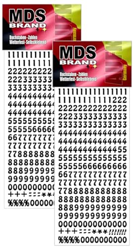 MDS Brand 1cm Zahlen Aufkleber Schwarz 0-9, Schriftgröße ca. 10 mm, selbstklebend, wetterfest, klein, Nummer Ziffer Klebezahlen Sticker Hausnummern aus Folie zum Aufkleben (2, Zahlen) von MDS Brand