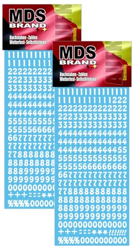 MDS Brand 1cm Zahlen Aufkleber Schwarz 0-9, Schriftgröße ca. 10 mm, selbstklebend, wetterfest, klein, Nummer Ziffer Klebezahlen Sticker Hausnummern aus Folie zum Aufkleben (2, Zahlen-Weiss) von MDS Brand