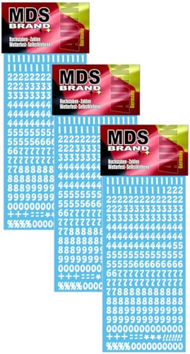 MDS Brand 1cm Zahlen Aufkleber Schwarz 0-9, Schriftgröße ca. 10 mm, selbstklebend, wetterfest, klein, Nummer Ziffer Klebezahlen Sticker Hausnummern aus Folie zum Aufkleben (3, Zahlen-Weiss) von MDS Brand