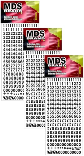 MDS Brand 1cm Zahlen Aufkleber Schwarz 0-9, Schriftgröße ca. 10 mm, selbstklebend, wetterfest, klein, Nummer Ziffer Klebezahlen Sticker Hausnummern aus Folie zum Aufkleben (3, Zahlen) von MDS Brand