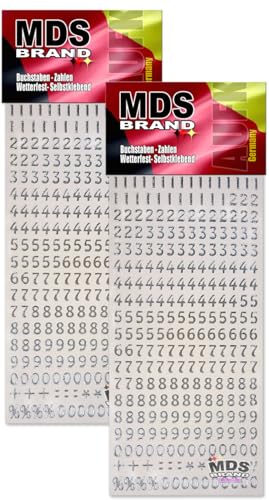 MDS Brand 1cm Zahlen Aufkleber Silber 0-9, Schriftgröße ca. 10 mm, selbstklebend, wetterfest, klein, Nummer Ziffer Klebezahlen Sticker Hausnummern aus Folie zum Aufkleben (2, Zahlen-Silber) von MDS Brand