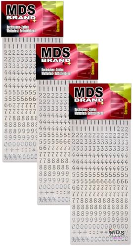 MDS Brand 1cm Zahlen Aufkleber Silber 0-9, Schriftgröße ca. 10 mm, selbstklebend, wetterfest, klein, Nummer Ziffer Klebezahlen Sticker Hausnummern aus Folie zum Aufkleben (3, Zahlen-Silber) von MDS Brand