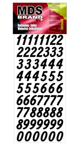 MDS Brand 2cm Zahlen Aufkleber 0-9, Schriftgröße ca. 20 mm, selbstklebend, wetterfest, klein, Nummer Ziffer Klebezahlen Sticker Hausnummern aus Folie zum Aufkleben (1, Schwarz) von MDS Brand