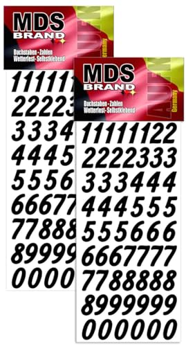 MDS Brand 2cm Zahlen Aufkleber 0-9, Schriftgröße ca. 20 mm, selbstklebend, wetterfest, klein, Nummer Ziffer Klebezahlen Sticker Hausnummern aus Folie zum Aufkleben (2, Schwarz) von MDS Brand