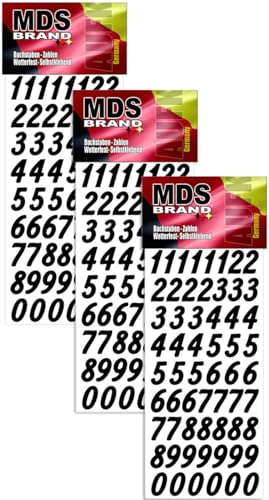 MDS Brand 2cm Zahlen Aufkleber 0-9, Schriftgröße ca. 20 mm, selbstklebend, wetterfest, klein, Nummer Ziffer Klebezahlen Sticker Hausnummern aus Folie zum Aufkleben (3, Schwarz) von MDS Brand