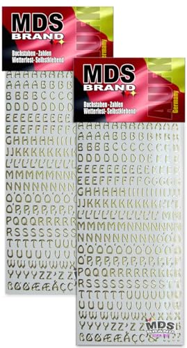 MDS Brand 7mm Buchstaben Aufkleber Gold A-Z, Schriftgröße ca. 7 mm, selbstklebend, wetterfest, klein, Nummer Ziffer KlebeBuchstaben Sticker Buchstaben aus Folie zum Aufkleben (2, Buchstaben-Gold) von MDS Brand