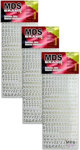 MDS Brand 7mm Buchstaben Aufkleber Gold A-Z, Schriftgröße ca. 7 mm, selbstklebend, wetterfest, klein, Nummer Ziffer KlebeBuchstaben Sticker Buchstaben aus Folie zum Aufkleben (3, Buchstaben-Gold) von MDS Brand