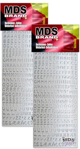 MDS Brand 7mm Buchstaben Aufkleber Silber A-Z, Schriftgröße ca. 7 mm, selbstklebend, wetterfest, klein, Nummer Ziffer KlebeBuchstaben Sticker Buchstaben aus Folie zum Aufkleben (2, Buchstaben-Silber) von MDS Brand
