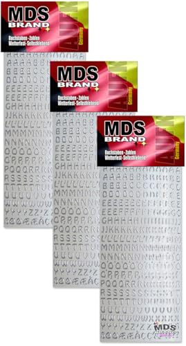 MDS Brand 7mm Buchstaben Aufkleber Silber A-Z, Schriftgröße ca. 7 mm, selbstklebend, wetterfest, klein, Nummer Ziffer KlebeBuchstaben Sticker Buchstaben aus Folie zum Aufkleben (3, Buchstaben-Silber) von MDS Brand