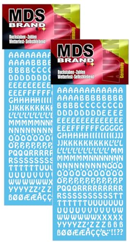 MDS Brand 7mm Buchstaben Aufkleber Weiss A-Z, Schriftgröße ca. 7 mm, selbstklebend, wetterfest, klein, Nummer Ziffer KlebeBuchstaben Sticker Buchstaben aus Folie zum Aufkleben (2, Buchstaben-Weiss) von MDS Brand