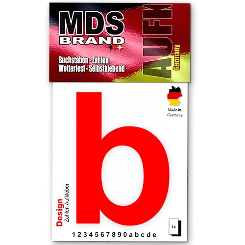 MDS Brand Design 10cm Buchstaben Aufkleber Selbstklebende Klebezahlen für Briefkasten, Mülltonne & Hausnummeren Aufkleber für Außen & Innen, D-10-Rot (b) von MDS Brand