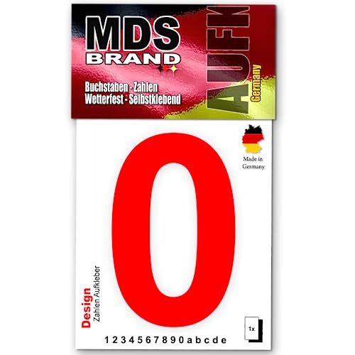 MDS Brand Design 10cm Zahlen Aufkleber Selbstklebende Klebezahlen für Briefkasten, Mülltonne & Hausnummeren Aufkleber für Außen & Innen, D-10-Rot (0) von MDS Brand