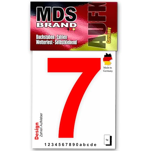 MDS Brand Design 10cm Zahlen Aufkleber Selbstklebende Klebezahlen für Briefkasten, Mülltonne & Hausnummeren Aufkleber für Außen & Innen, D-10-Rot (7) von MDS Brand