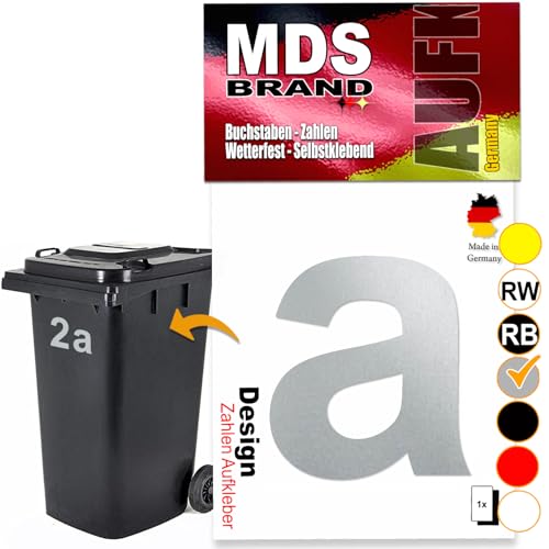 MDS Brand Design 15cm Buchstaben Aufkleber Selbstklebende Klebezahlen für Briefkasten, Mülltonne & Hausnummeren Aufkleber für Außen & Innen, D-15 (Silber, a) von MDS Brand
