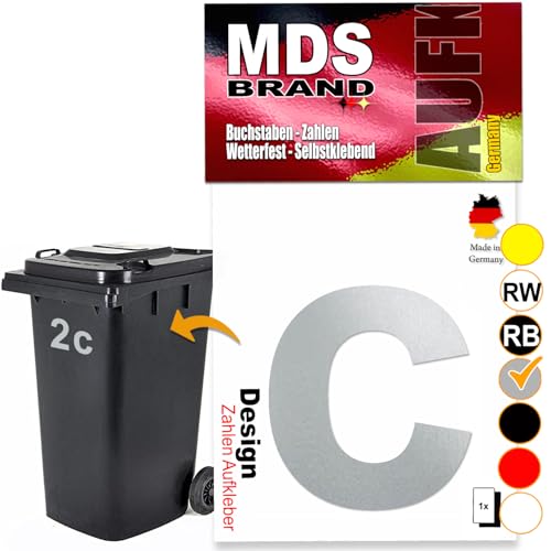 MDS Brand Design 15cm Buchstaben Aufkleber Selbstklebende Klebezahlen für Briefkasten, Mülltonne & Hausnummeren Aufkleber für Außen & Innen, D-15 (Silber, c) von MDS Brand