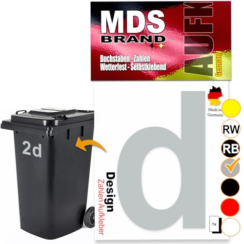 MDS Brand Design 15cm Buchstaben Aufkleber Selbstklebende Klebezahlen für Briefkasten, Mülltonne & Hausnummeren Aufkleber für Außen & Innen, D-15 (Silber, d) von MDS Brand