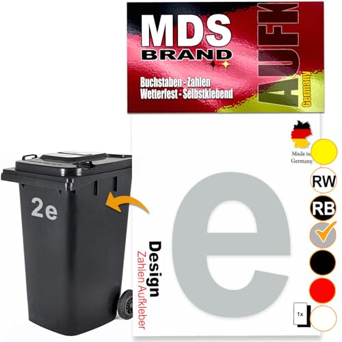 MDS Brand Design 15cm Buchstaben Aufkleber Selbstklebende Klebezahlen für Briefkasten, Mülltonne & Hausnummeren Aufkleber für Außen & Innen, D-15 (Silber, e) von MDS Brand