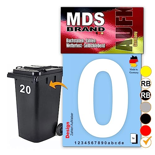 Zahlen Aufkleber 15cm von MDS Brand, Selbstklebende Hausnummeren für Mülltonne & Briefkasten, Klebezahlen Aufkleber für Außen & Innen, D-15 (0, Weiß) von MDS Brand