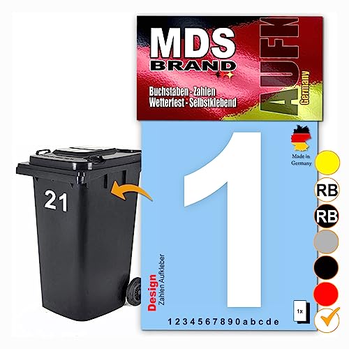 MDS Brand Design 15cm Zahlen Aufkleber Selbstklebende Klebezahlen für Briefkasten, Mülltonne & Hausnummeren Aufkleber für Außen & Innen, D-15 (1, Weiß) von MDS Brand