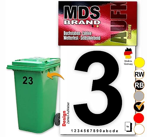 MDS Brand Design 15cm Zahlen Aufkleber Selbstklebende Klebezahlen für Briefkasten, Mülltonne & Hausnummeren Aufkleber für Außen & Innen, D-15 (3, Schwarz) von MDS Brand