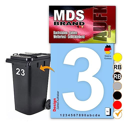 Zahlen Aufkleber 15cm von MDS Brand, Selbstklebende Hausnummeren für Mülltonne & Briefkasten, Klebezahlen Aufkleber für Außen & Innen, D-15 (3, Weiß) von MDS Brand