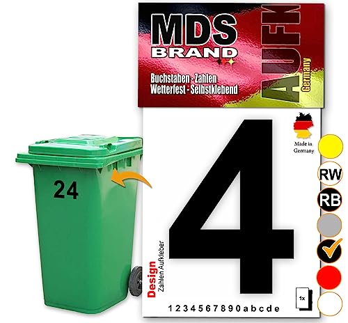 MDS Brand Design 15cm Zahlen Aufkleber Selbstklebende Klebezahlen für Briefkasten, Mülltonne & Hausnummeren Aufkleber für Außen & Innen, D-15 (4, Schwarz) von MDS Brand