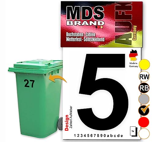 MDS Brand Design 15cm Zahlen Aufkleber Selbstklebende Klebezahlen für Briefkasten, Mülltonne & Hausnummeren Aufkleber für Außen & Innen, D-15 (5, Schwarz) von MDS Brand