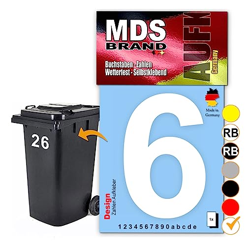 MDS Brand Design 15cm Zahlen Aufkleber Selbstklebende Klebezahlen für Briefkasten, Mülltonne & Hausnummeren Aufkleber für Außen & Innen, D-15 (6, Weiß) von MDS Brand
