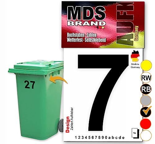 MDS Brand Design 15cm Zahlen Aufkleber Selbstklebende Klebezahlen für Briefkasten, Mülltonne & Hausnummeren Aufkleber für Außen & Innen, D-15 (7, Schwarz) von MDS Brand