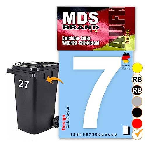 MDS Brand Design 15cm Zahlen Aufkleber Selbstklebende Klebezahlen für Briefkasten, Mülltonne & Hausnummeren Aufkleber für Außen & Innen, D-15 (7, Weiß) von MDS Brand