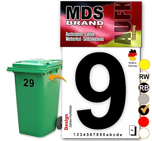 MDS Brand Design 15cm Zahlen Aufkleber Selbstklebende Klebezahlen für Briefkasten, Mülltonne & Hausnummeren Aufkleber für Außen & Innen, D-15 (9, Schwarz) von MDS Brand
