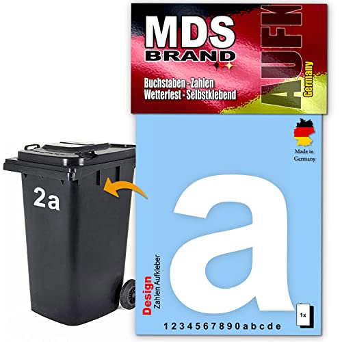 MDS Brand Design 15cm Zahlen Aufkleber Selbstklebende Klebezahlen für Briefkasten, Mülltonne & Hausnummeren Aufkleber für Außen & Innen, D-15 (a, Weiß) von MDS Brand