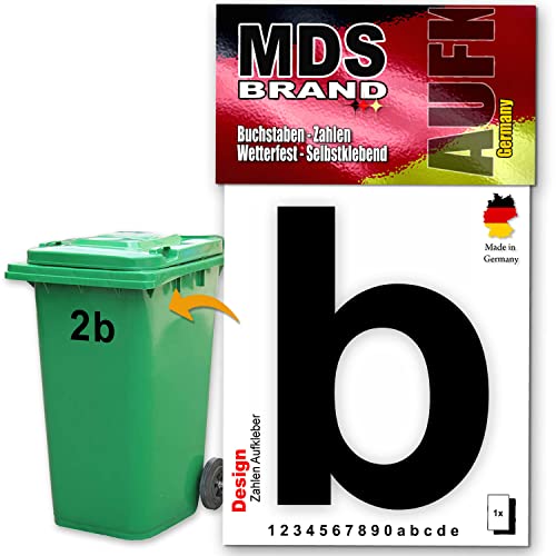 MDS Brand Design 15cm Buchstaben Aufkleber Selbstklebende Klebezahlen für Briefkasten, Mülltonne & Hausnummeren Aufkleber für Außen & Innen, D-15 (b, Schwarz) von MDS Brand