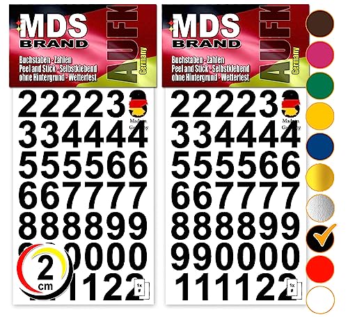 MDS Brand Design 2cm Zahlen Aufkleber | Selbstklebende Klebezahlen | Vinyl Hausnummern zum Aufkleben für Briefkasten, Mülltonnen Aufkleber, Buro Aufkleber, Zahlen für Außen & Innen Peel (Schwarz) von MDS Brand