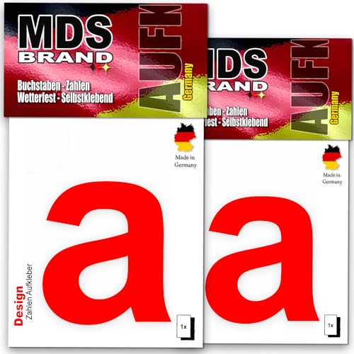 MDS Brand Design 8cm Buchstaben Aufkleber | Selbstklebende Klebezahlen wetterfest für Briefkasten, Mülltonne & Hausnummeren Aufkleber für Außen & Innen, 2x-D-8 (Rot-a) von MDS Brand