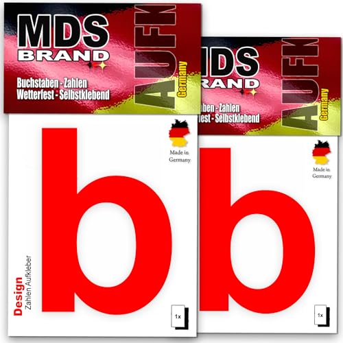 MDS Brand Design 8cm Buchstaben Aufkleber | Selbstklebende Klebezahlen wetterfest für Briefkasten, Mülltonne & Hausnummeren Aufkleber für Außen & Innen, 2x-D-8 (Rot-b) von MDS Brand